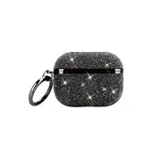 Apple Airpod Pro Case - Cute Glitter Diamonds Bling Design Protective Shockproof Silicone Cover With Ring Keychain - Supports Wireless Qi Charging for Airpods Pro Generation 1 - Elegant Black
