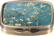 Dynippy Pill Case Pill Box with Mirror Retro Pocket 2 Compartment Medicine Case Vitamin Pill Organizer for Pocket Purse and Travel Gifts - Plum Blossom