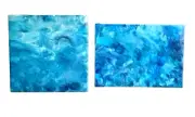 BLUE Watery Abstract Painted Art Tile & Wall Art Canvas Set Unique gift original