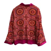 Rose + Olive Top Womens XL Pink Satin Mandala Print Blouse Colorful Button Down
