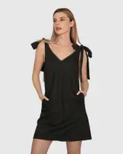 [Belle & Bloom] Burning Love Tie Shoulder Mini Dress - Black