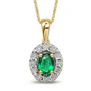 9kt Yellow Gold Created Emerald & Diamond Necklace