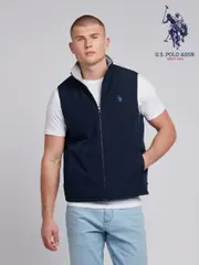 U.S. Polo Assn. Blue Mens Reversible Clean Front Jersey Lined Gilet (F61842) | $219