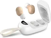 Rechargeable Hearing Aids for Seniors with Noise Canceling, M95 Hearing Amplifiers for Adults with Charging Case, Digital Display, Anti-lost Lanyard, White