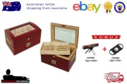 100+ CIGAR STORAGE HUMIDOR CHERRY PREMIUM CEDAR WOOD HYDROMETER HUMIDIFIER