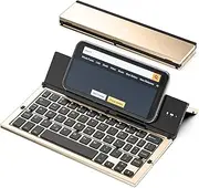 Geyes Folding Bluetooth Keyboard, Wireless Foldable Keyboard with Portable Pocket Size, Aluminum Alloy Housing, Carrying Pouch, for iPad, iPhone, and More Tablets, and Smartphones(Gold)