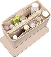 Doxo Purse Organizer Insert & Base Shaper Combination,Felt Bag Organizer with Zipper,for Speedy Handbag Neverfull Tote More (L, Beige)