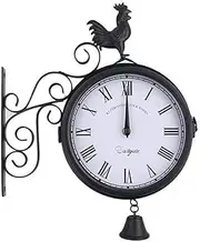 Double-Sided Wall Clock Station Clock Retro Antique Style for Indoor Garden Clock 30 * 37 * 9cm Roman Numerals