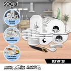 SOGA White Antler Printed Ceramic Dinnerware Crockery Round Bowl Plate Set of 28