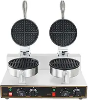 1000W Double-Head Commercial Round Waffle Maker Nonstick Electric Waffle Maker Machine Stainless Steel Temperature And Time Control Belgian Waffle Maker Suitable For Restaurant Snack Bar Family