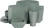 Soho Grayson Square Melamine Plastic Dinnerware Set Service for Four 16pcs Green