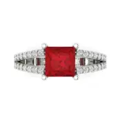 2.42 Princess split shank Tourmaline Statement Engagement Ring 14k White Gold