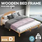 Double Bed Frame Solid Pine Wood Mattress Platform Bed Base Round Headboard Oak