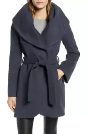 Tahari Women's Wool Blend Belted Wrap Coat in Grey Size M V7101