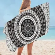 Black and White Elephant Mandala Microfiber Beach Towel