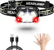 Lsnisni Headlamp LED Rechargeable 1 Piece, Red Light & Motion Sensor, Head Torch 2000 Lumens Rechargeable, 6 Light Modes, IPX5 Waterproof for Children and Adults Camping, Jogging, Fishing