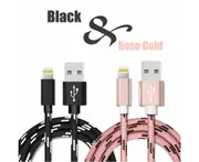 2PCS Nylon Braided Tiger Design USB-A to Lightning 2m/6ft Charging Cable Charger Cord for Apple iPhone 14 13 12 11 iPad - Black/Pink
