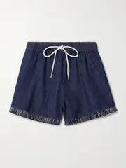 [Zimmermann] Zimmermann - Rhiannon Frayed Cotton-chambray Shorts - Navy - 1 1 Blue