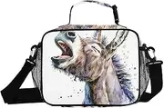 Watercolor Donkey Mouth Insulated Lunch Box for Women Men - Ideal for Work, Picnics - Includes Adjustable Shoulder Strap