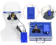 Dental 2.5X Binocular Loupes with 5W LED Head Light + Filter Belt Clip Box Blue
