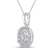 14k White Gold Round Diamond Fashion Cluster Pendant 1/6 Ctw
