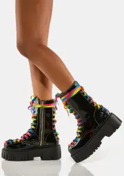 [Club Exx] Laser Disco Rainbow Lace-Up Boots