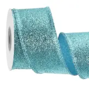 1.6 Inch Glitter Wired Ribbon, Light Blue Sparkly Iridescent Ribbon 5 Yard
