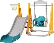 Keezi Kids Slide Swing Set Basketball Outdoor Toys Adjustable Height 140cm Green
