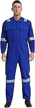Yeahdor Men's 100% Cotton Work Overalls Reflective Long Sleeve Coveralls One Piece Mechanics Workwear