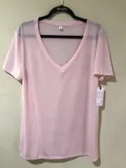 Melrose and Market Peach Linen Blend V-Neck T Shirt Top Sz M Stretch NWT B9