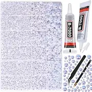 12900Pcs Half Pearl with Rhinestone Craft Glue, Flatback Pearls Beads White AB Assorted Size 3/4/5/6/8/10mm Craft Pearls Round Rhinestones for Makeup Nail Clothes Shoes Graduation Cap Decoration