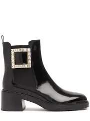 ROGER VIVIER Viv Rangers Black Patent Leather 60mm Ankle Boots New And Authentic