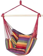 Garden Deluxe Hanging Hammock Chair Swing Outdoor/Indoor Camping Hammock Swing Chair with 2 Pillows (Rainbow)