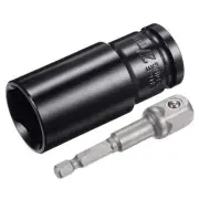 1/2" Drive 27mm Deep 6-Point Impact Socket 3" Length and 1/4" Hex Shank Adapter