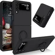 [DOMAVER] for Samsung Z Flip 4 Silicone Case with Ring Holder, Slim Phone Case for Samsung Z Flip 4 5G, Soft Gel Rubber with Microfiber Cloth Lining Cushion Shockproof Anti-Scratch Cover, Black