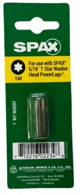 Spax T-Star Plus T-40 Bit Insert 1" for use with 5/16" T-Star Washer Head Lags
