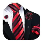 3.15"（8cm） Mens Stripe Tie and Lapel Pin Necktie Red / Burgundy / Black