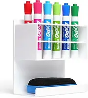 ERASÜ White Acrylic Dry Erase Marker Holder Magnetic - Whiteboard Marker Holder for school and office- Magnetic Dry Erase Marker Holder - Marker Organizer with Eraser Holder (Pack of 1)