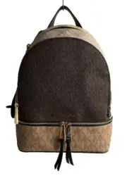 NWT $298 MICHAEL KORS Rhea Zip Medium Color Block Logo Print Backpack Choc/Multi