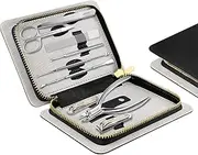 ZIZZON Manicure set Professional Stainless Steel Toenail and Fingernail Clippers set 9 in1 Pedicure and Grooming kit with Travel Case (Black)