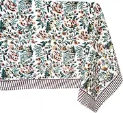 ATOSII Ambrosia Green 100% Cotton Rectangle Fall Tablecloth, Handblock Floral Print Linen Table Cloth for Kitchen Dining I Weddings, Outdoors, Christmas, Thanksgiving 60 X 108 Inches I 8 Seater