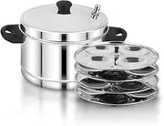 Stainless Steel Idli Maker with 4 Plates (16 Idly) | Idli Cooker Pot Compatible with Gas and Induction