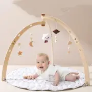WININMETA Wooden Play Gym with Play Mat, 5 Baby Toys, Activity Center Gym