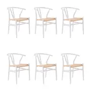 Ark Wishbone 6pc Set Dining Chair Replica Hans Wenger Beech Timber Wood White