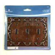 Brainerd Sponged Copper Scroll 3 Gang Triple Toggle Light Switch Wallplate Cover