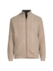 Buffalo David Bitton Men's Tan Walkley Faux Fur Lined Cable Knit Sweater Sz M