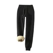 Nevenka Womens Warm Sweatpants Sherpa Lined Winter Athletic Jogger Pants-Black