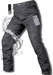 [WOSONG] Men's Cargo Work Hiking Tactical Pants,10-Pocket,with Carabiner,Water Resistant,Lightweight Ripstop Outdoor Pants