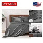 Luxury 6-Piece Full Size Satin Bed Sheets Set with 15" Deep Pocket - Dark Grey