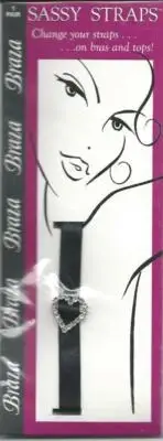 Sassy Straps Braza Black w/ Rhinestone Heart Pair Strapless Convertible Bra New